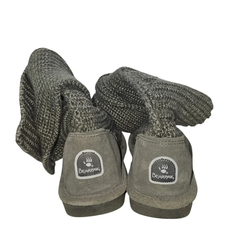 Bearpaw Knit Tall Grey Toggle Button Boots Women 6 Suede Trim Wool Blend Lining